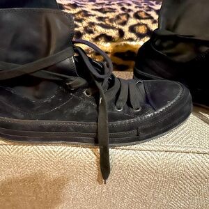vintage, rare Ann Demeulemeester suede and leather high top tennis shoes